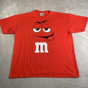 VTG‎ M&M"s Shirt Mens 2XL Red Graphic Red Character Face Candy Tee T-Shirt Mars